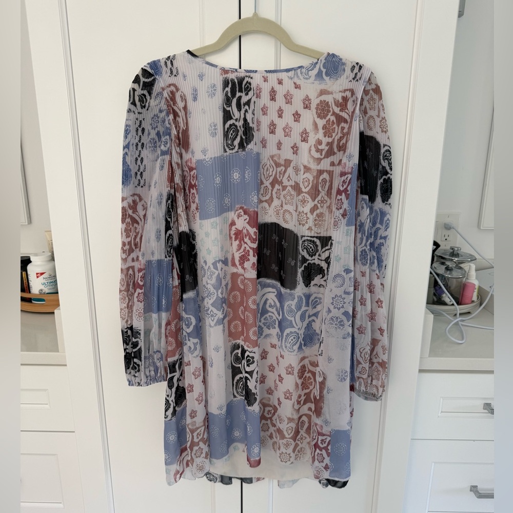 Aritzia Patchwork Print Mini Dress in Blue, Black, Rust
